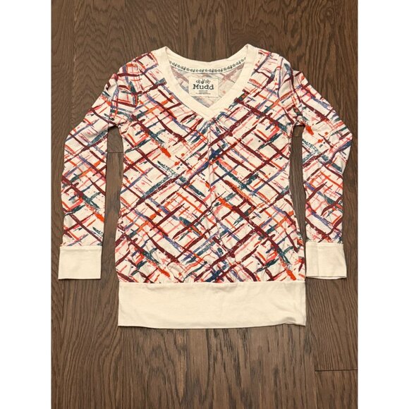 Mudd Tops - Y2K 2000's Mudd‎ Colorful Splatter Print Long-Sleeve Abstract Pattern Medium Top